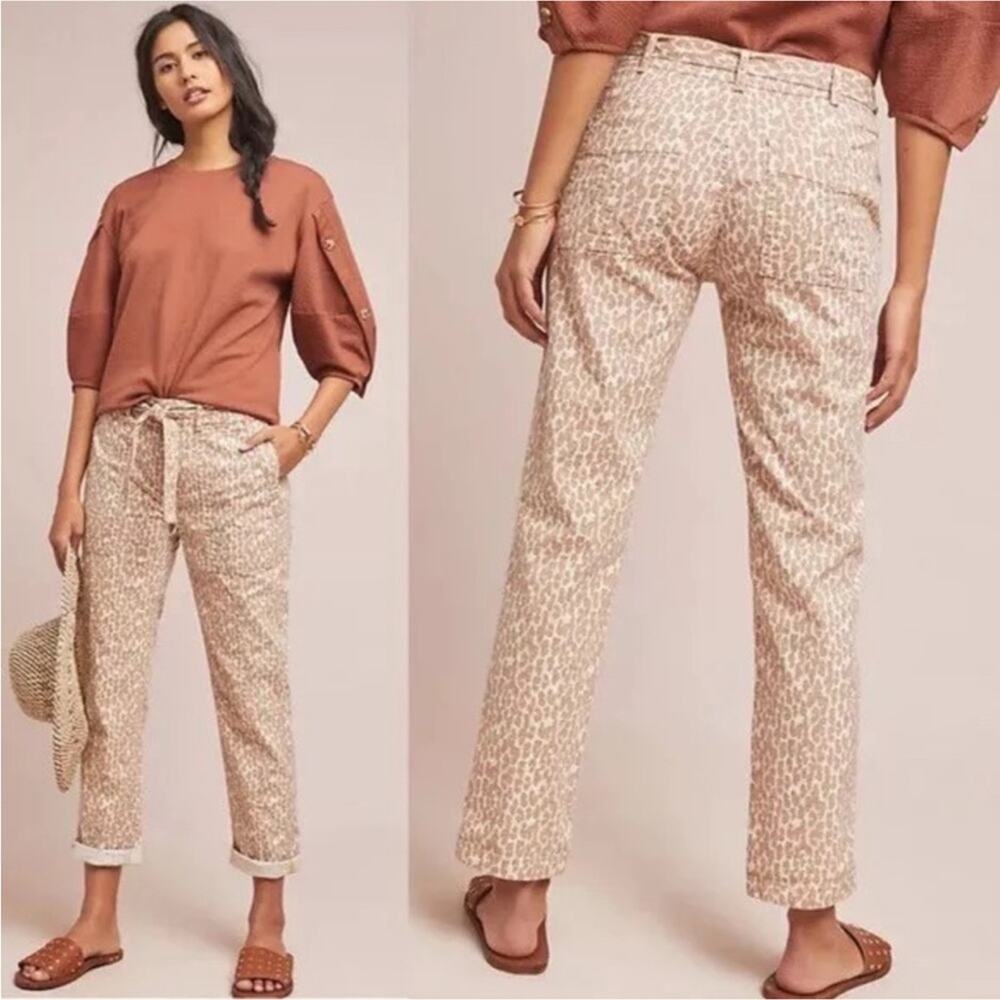 Anthropologie Wanderer leopard Print Beige Pink  Pants, EUC, Size 28, MSRP $129